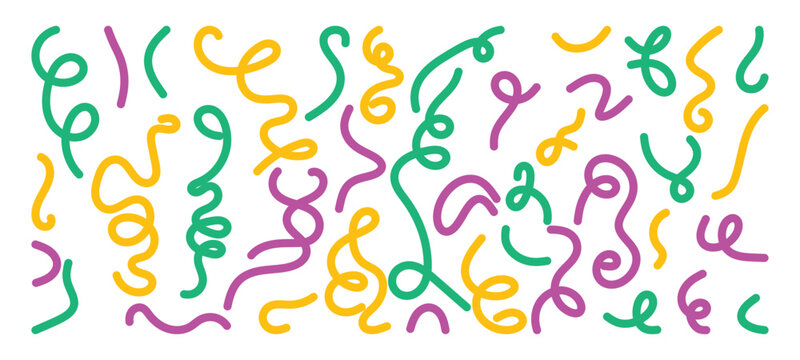 Hand drawn swirls texture abstract wavy lines and spiral doodles. colorful hand drawn abstract curly lines for green, purple, and yellow for modern patterns. vector illustration.