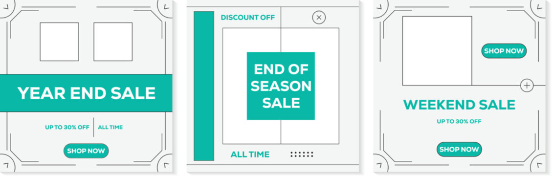 Modern geometric social media sale banner post template set with layout for business. minimalist promotional ad set for marketing.  vector illustration.