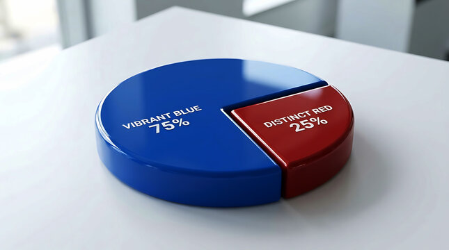 3 d blue and red pie chart showing 75 percent and 25 percent
