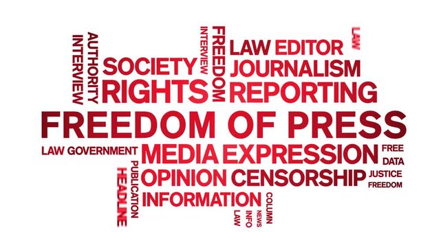 Freedom of Press animated word cloud-text design animation tag kinetic typography seamless loop.