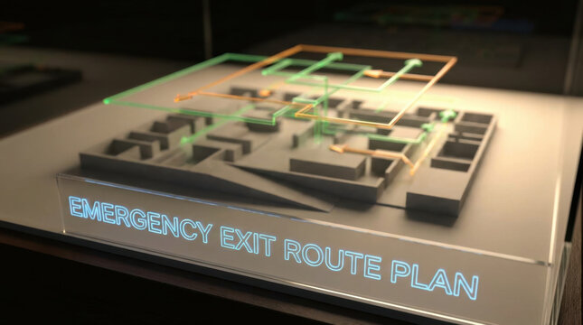 Colorful 3d Emergency Exit Plan Model in Glass Display