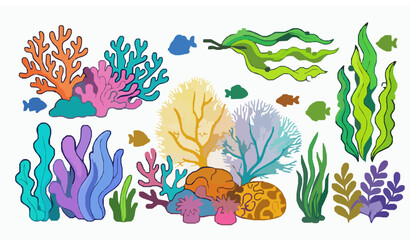 Cute coral reef and seaweed vector EPS 10 ocean plant set © Wahida