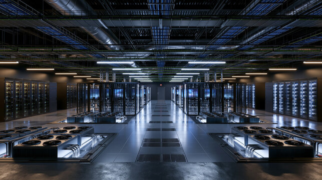 Cutting-Edge Data Center Server Room: High-Tech Digital Infrastructure and Advanced Server Architecture for Optimal Network Performance and Cybersecurity