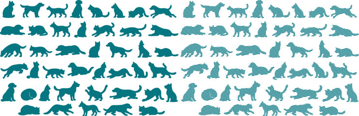Teal cat silhouettes on white background, feline shapes © Shabuj
