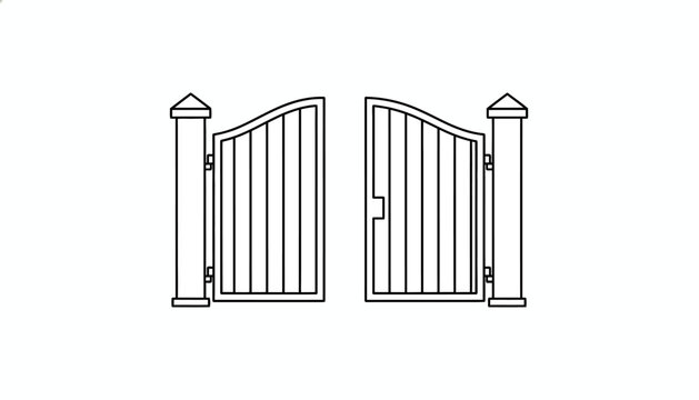 Open Wooden Gates, Garden Gate, Fence Entrance, Vector Illustration