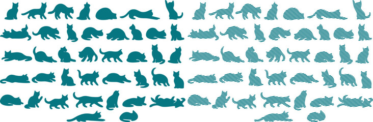 Teal cat silhouettes on white background, multiple rows of feline figures © Shabuj