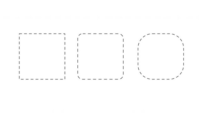 Dotted line square, rounded square, and circle outlines on transparent background