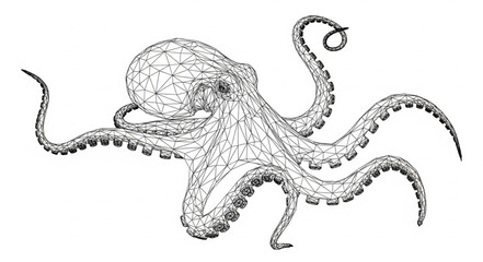 Detailed illustration of an octopus with eight tentacles spread wide. © Mutmainah