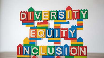 Fototapeta premium Colorful blocks spelling diversity equity inclusion ideal for diverse corporate and commercial use