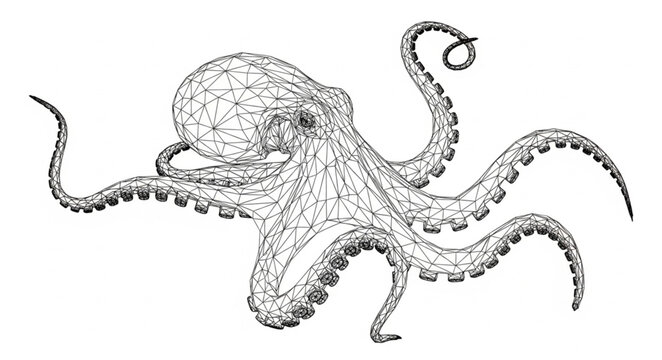 Detailed illustration of an octopus with eight tentacles spread wide.