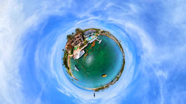 Aerial video tiny planet hillsboro inlet florida 4k