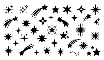 Minimal black sparkle star icons and shooting star symbol vector collection © Nirendranath