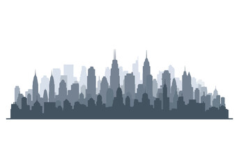 Obraz premium Gray city skyline silhouette with skyscrapers and high-rise buildings at dusk