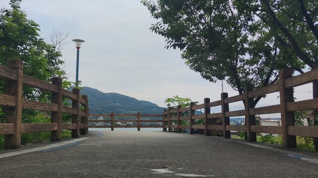 View of bike path, New Taipei City, Taiwan &ndash; May 12, 2026: Views of Danjiang Bridge, New Taipei City, Taiwan