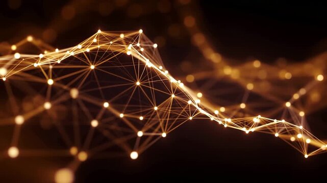 Abstract network connection technology digital data wave glowing line mesh gradient warm tone background with dynamic depth and motion