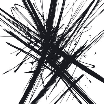 High contrast black brush scribbles on pure white background, random artistic lines, modern abstract texture, ultra sharp ink details 3