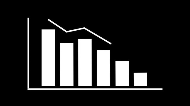 Downward trend statistical graph animation, stock market decline, financial loss, negative business growth, economic recession concept, 4K motion graphic.