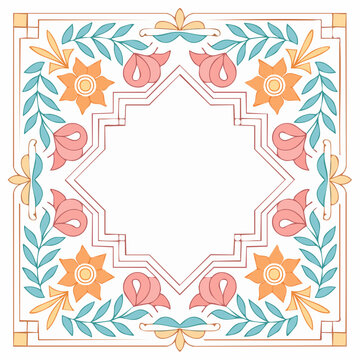 Decorative Floral Frame with Geometric Center