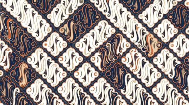 Traditional Indonesian Batik Pattern with Stylized Curvy Motifs