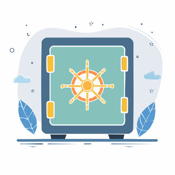 Illustration of a secure safe with a spinning wheel lock
