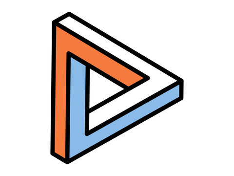 An impossible Penrose triangle optical illusion vector illustration. Creative thinking, logic puzzles, geometric art, abstract concepts, infinity loops, visual paradoxes. Paradoxical three