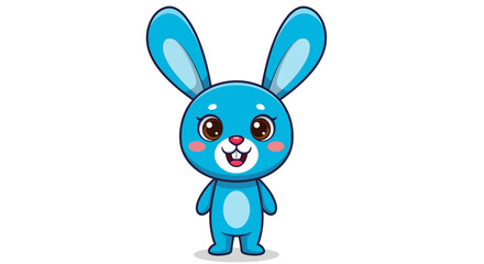 Fototapeta premium Blue cartoon rabbit, cute character, vector illustration, Easter mascot, smiling animal