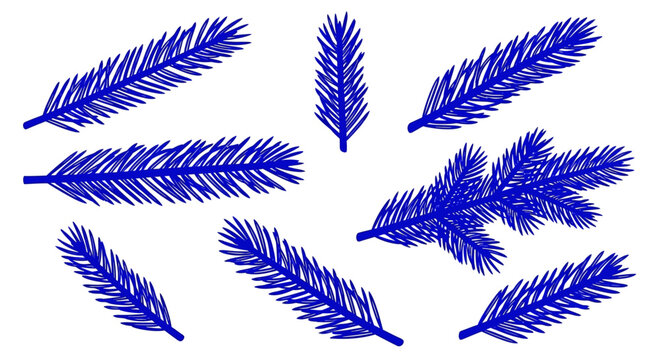Blue feather icons, feather set, vector feathers, blue illustrations, decorative elements