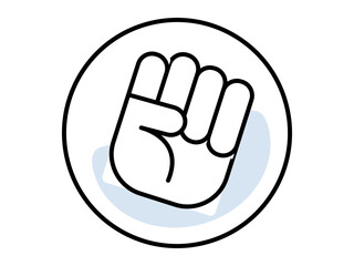 Obraz premium Clenched fist icon inside a circular frame with blue shadow vector illustration. Protest movement, social justice, human rights, strength, unity, revolution. Raised hand gesture symbol
