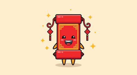 Naklejka premium Animated Red Book Character With Happy Face And Arms.