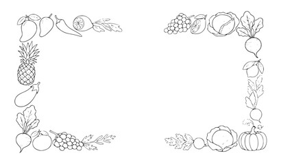 Fototapeta premium A vector graphic illustration of a fruit and vegetable border frame