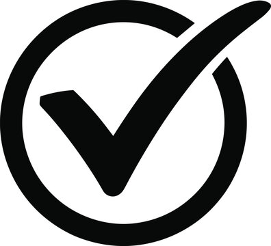 Tick mark black icon vector on white background.