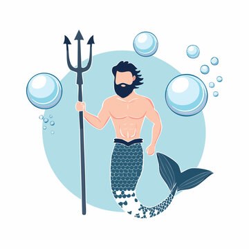 Merman with Trident and Bubbles