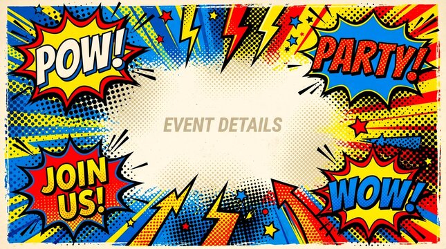 Comic book style frame with speech bubbles and halftone patterns
