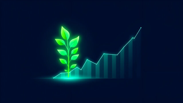 Eco Illustration: Green Investment and Sustainable Finance - Minimalist Flat Dark Mode Neon Flat Illustration
