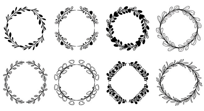 Elegant Black Leafy Wreaths and Circular Botanical Borders