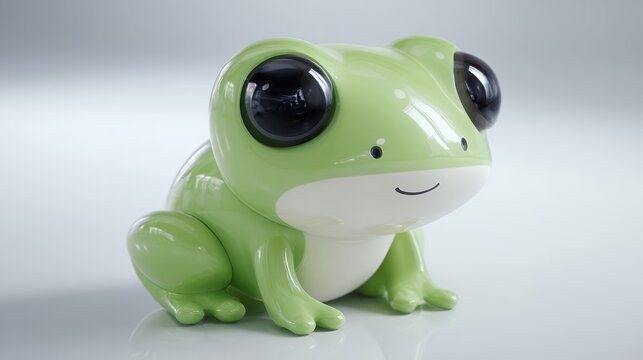 Cute Green Frog Figurine Toy on Soft Background.