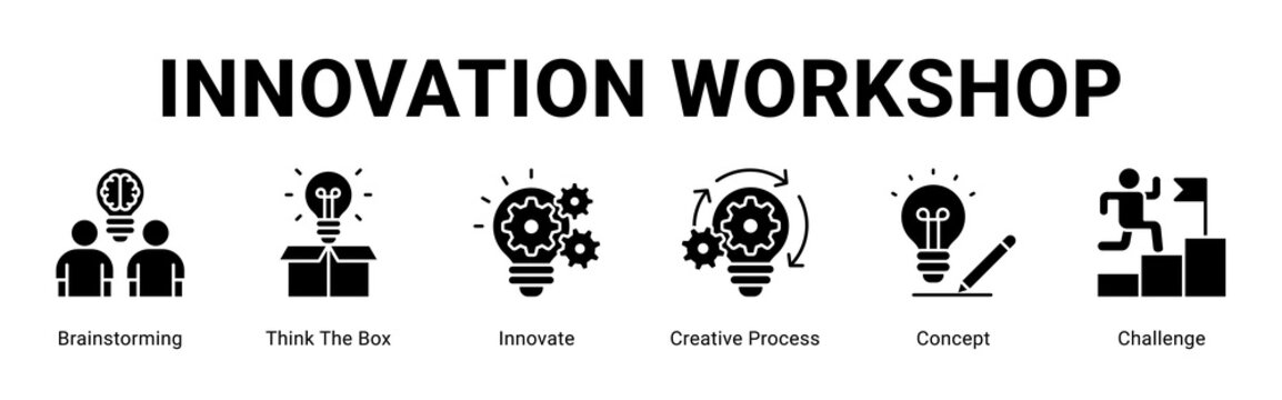 Innovation Workshop web banner icon concept,  with Brainstorming, Think The Box, Innovate, Creative Process, Concept, Challen.