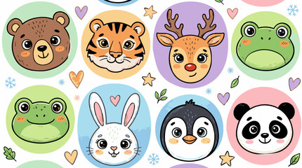 Fototapeta premium Adorable Cartoon Animal Faces Collection: Cute Characters for Children's Design and Products