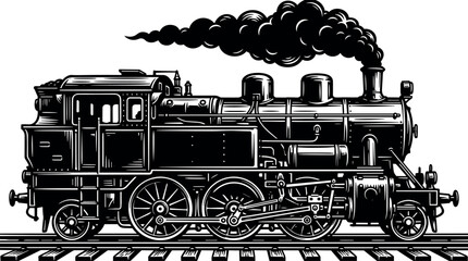 Vintage Steam Locomotive Train Illustration with Retro Railway Engine Design for Transportation, Industrial History, and Classic Travel Projects © MSTNURAJA