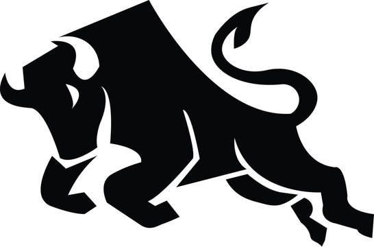 A powerful black silhouette of a charging bull symbolizing strength, determination, and the wild spirit of nature