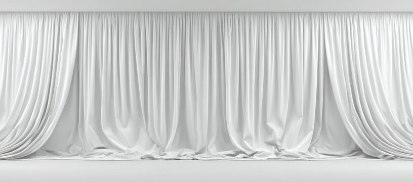 Elegant White Stage Curtains Draped Gracefully on a Minimalist Stage.