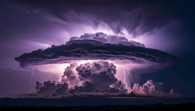 Anvil crawler lightning illuminates storm clouds over dark landscape at night