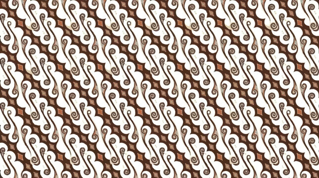 Traditional Parang Batik Seamless Pattern with Brown and White Waves