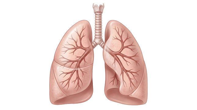 Human lungs with trachea and bronchi on white background