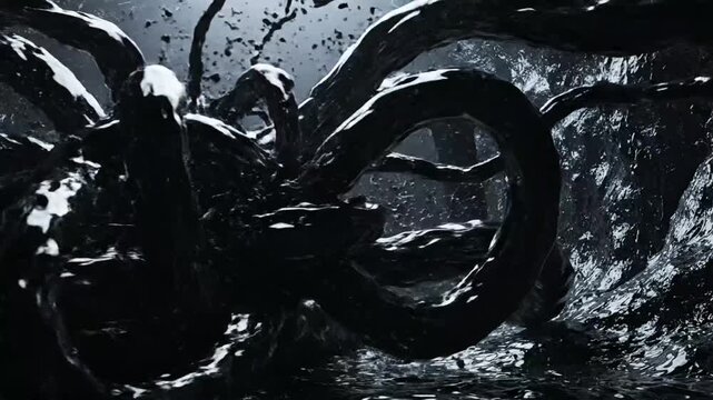 Dark oily tentacles writhing in a shadowy cavernous environment.