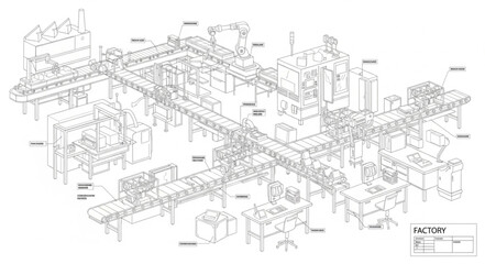 Fototapeta premium Detailed mechanical engineering factory blueprint.