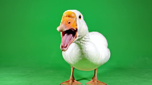 Goose with Open Beak on Green Screen Background Isolated Animal.