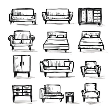 Furniture pieces for living room interior.