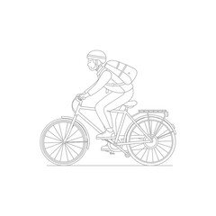 Naklejka premium Cyclist Riding Bicycle Wearing Helmet.