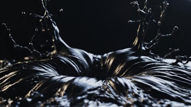Abstract splash of thick black liquid moving in slow motion.